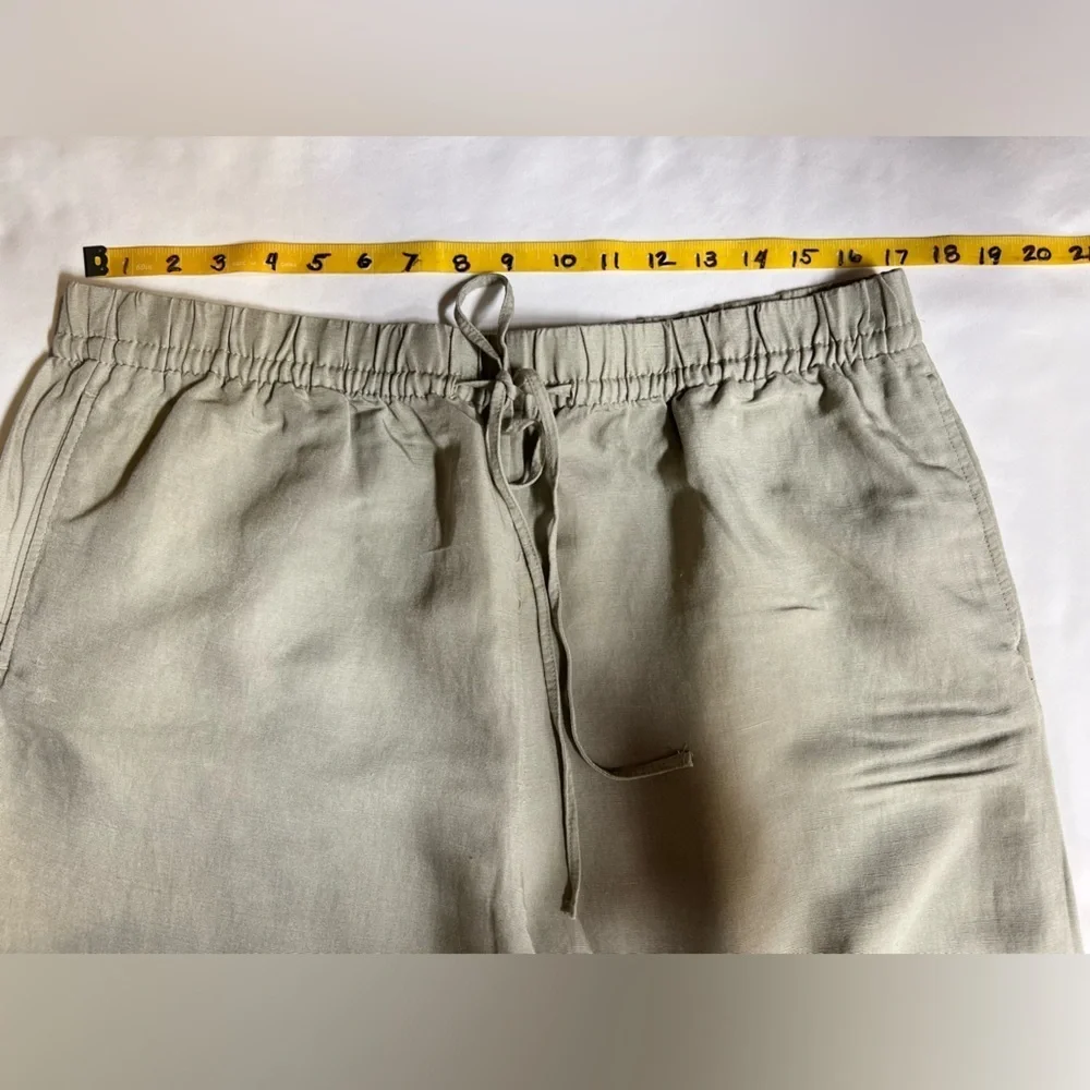 H&M Khaki drawstring waist Linen blend wide leg pants size L.